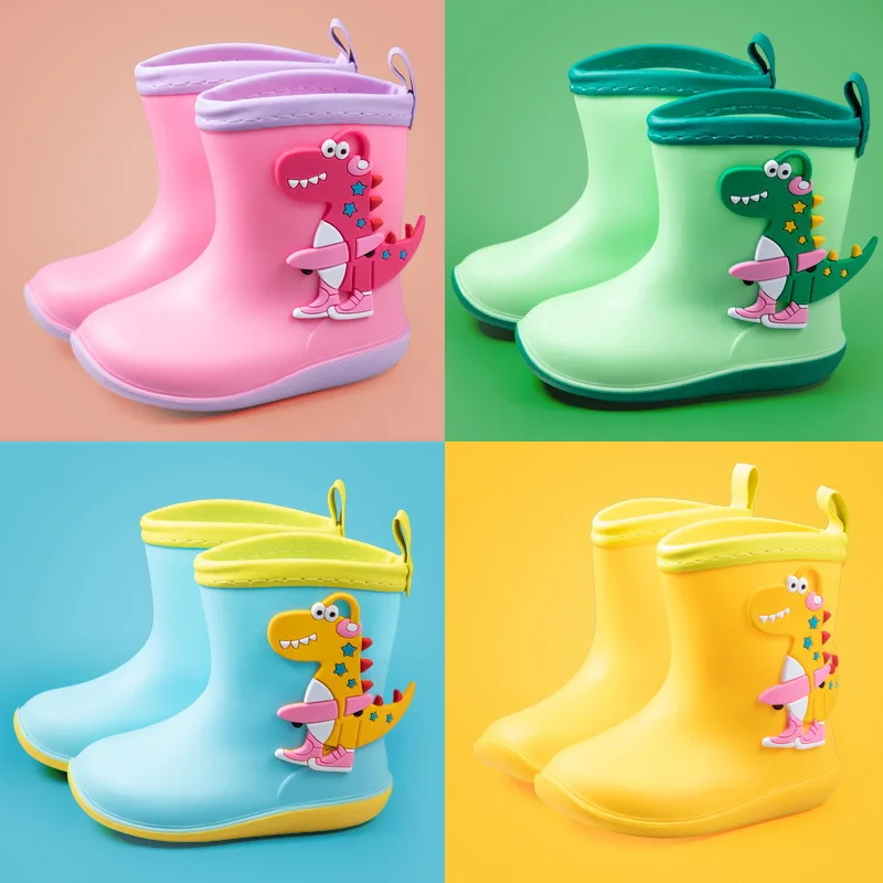 Botas De Lluvia Children Rubber Boots Cartoon Animals Kid PVC Waterproof Water Shoes Boy Girl Anti Slip Rain Boots Four Seasons