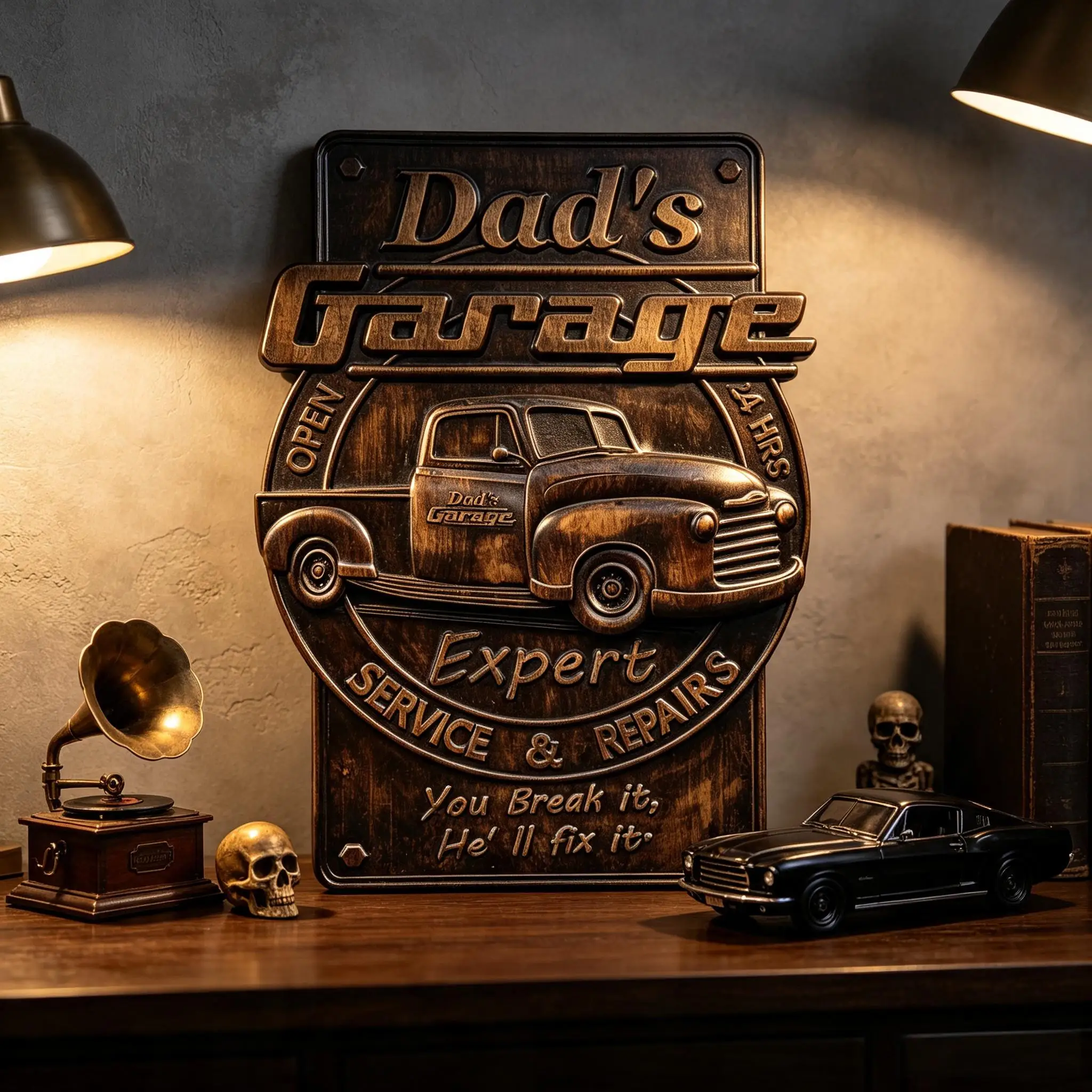 Hand‑Carved Vintage Dad’s Garage Wooden Sign Classic Old Pickup Truck Relief Plaque Retro Workshop Man Cave Wall Art Decor Dad C