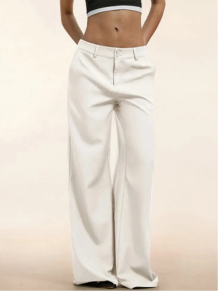 Women's Elegant Low Waist Personaliz Slight Flared Leg Pants Casual Ribbed High Waist Wide Leg Mopping Suitsuit Pants Streetwear