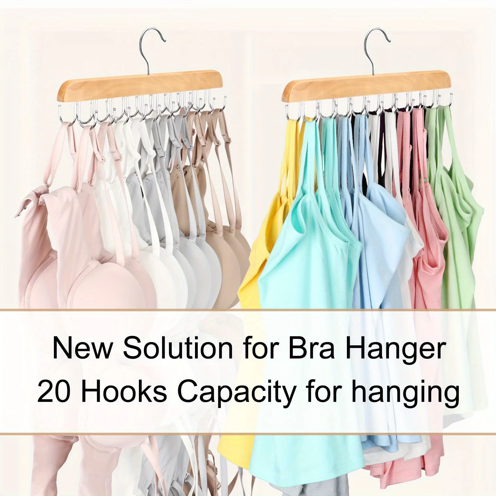 Bra Hanger for Closet Tank Top Hanger w/20 Hooks Capacity Foldable Wood Space Saving Hangers 360°Rotating Closet Organizers