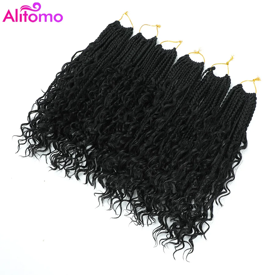 Alitomo Bohomian Hippie Box Braids Crochet Hair for Women 3X Synthetic Goddess Box Braids Pre Looped With Curly Ends 14/18Inch