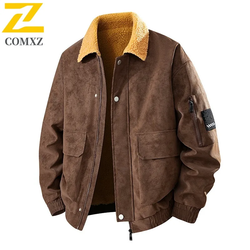 

COMXZ 2025, морозостойкая и теплая куртка, утолщенная для мужчин и женщин, повседневная модная модная куртка с хлопковой подкладкой с лацканами