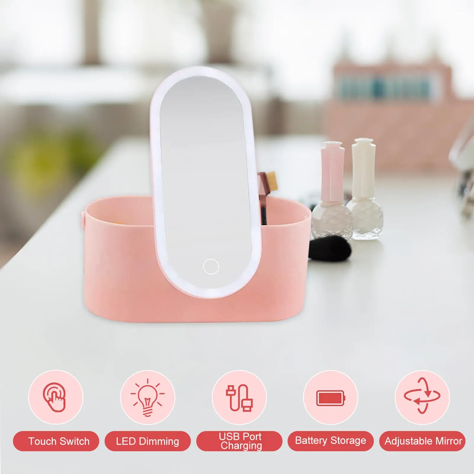 

Портативный органайзер для макияжа с зеркалом и светодиодной подсветкой, водонепроницаемый дорожный косметичка, косметичка для женщин и девочек