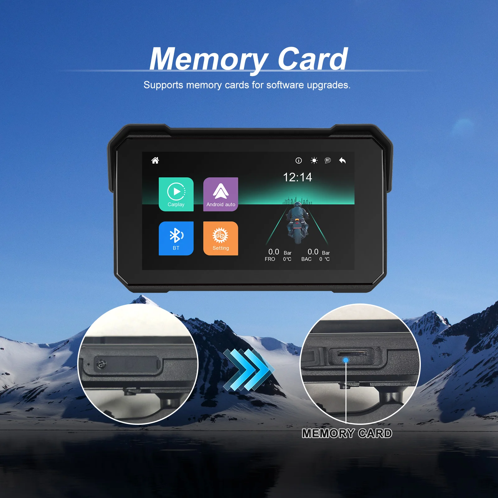Podofo 5 Zoll Carplay Motorrad-Armaturenbrett Universeller Smart-Player Android Tragbarer Auto-Monitor IP68 Wasserdichtes Reifendruck-Überwachungssystem – Detail 6
