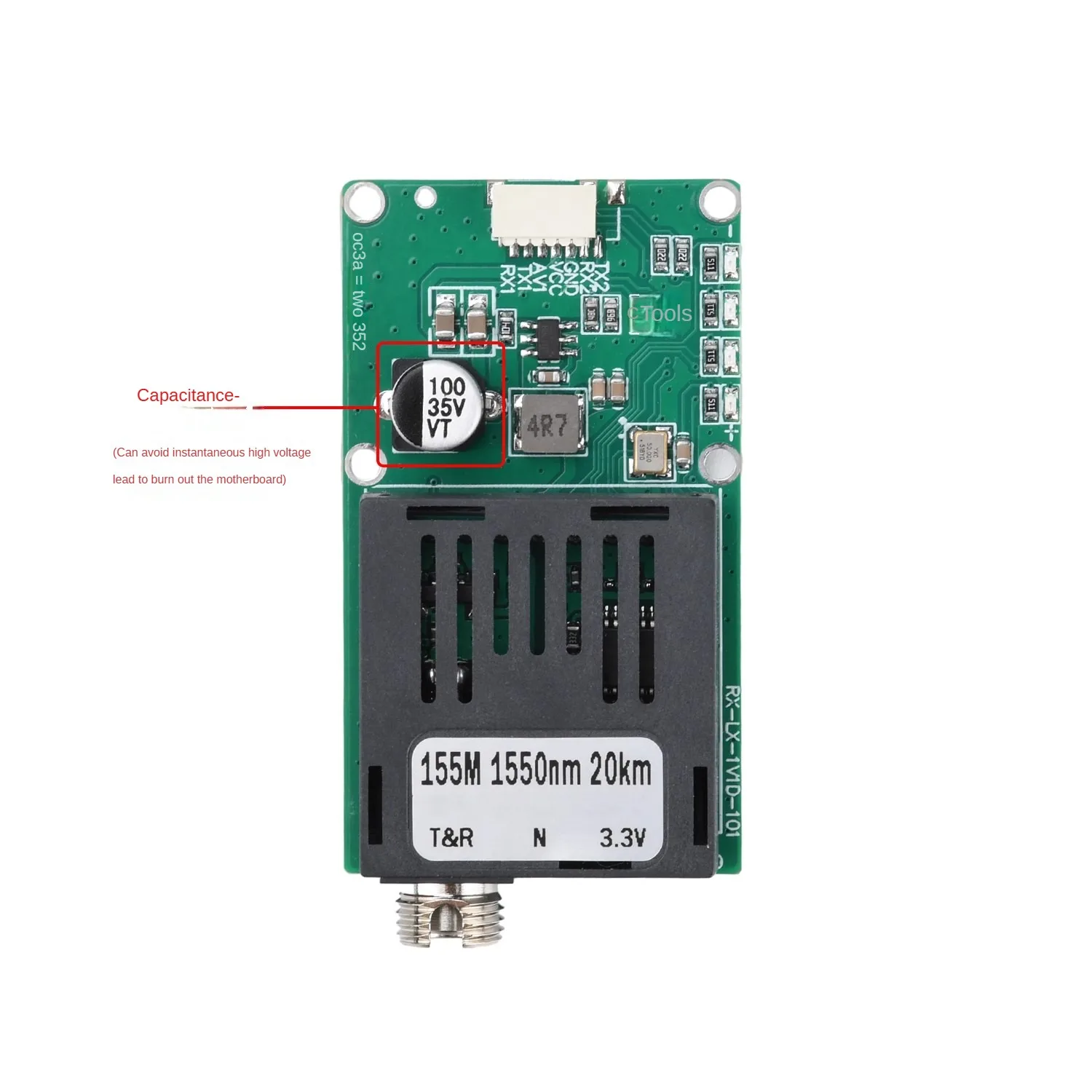 Sky/Ground TTL Drone Optical DC 5.5-26V Optical Transceiver Module FC RX/TX/AV/VCC/GND TTL Optical to Fiber Module