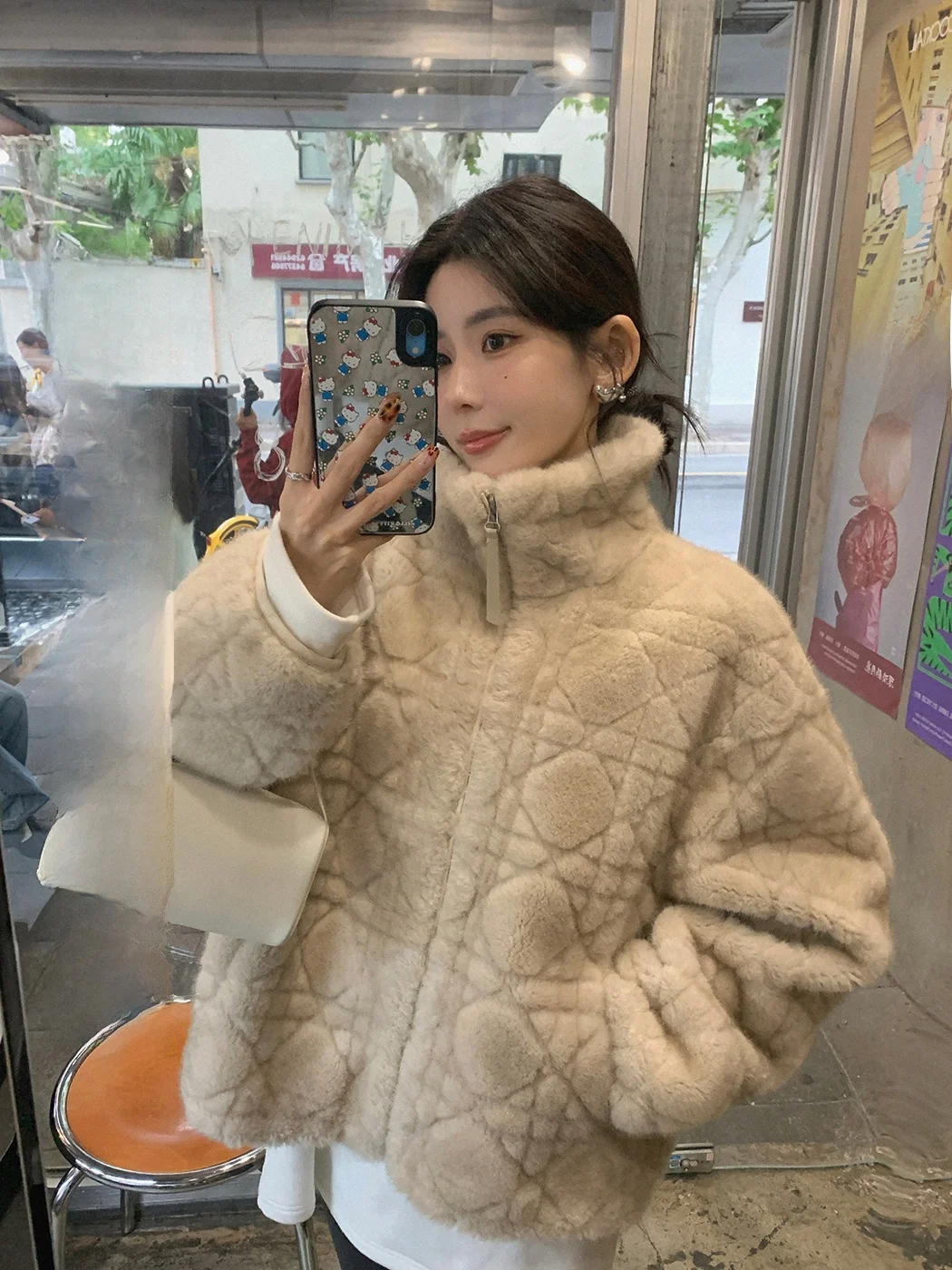 

Женское бархатное пальто Ibell Zhang с двухцветным ромбовидным узором, асимметричным подолом, длинными рукавами, воротником-стойкой и меховой отделкой, повседневное