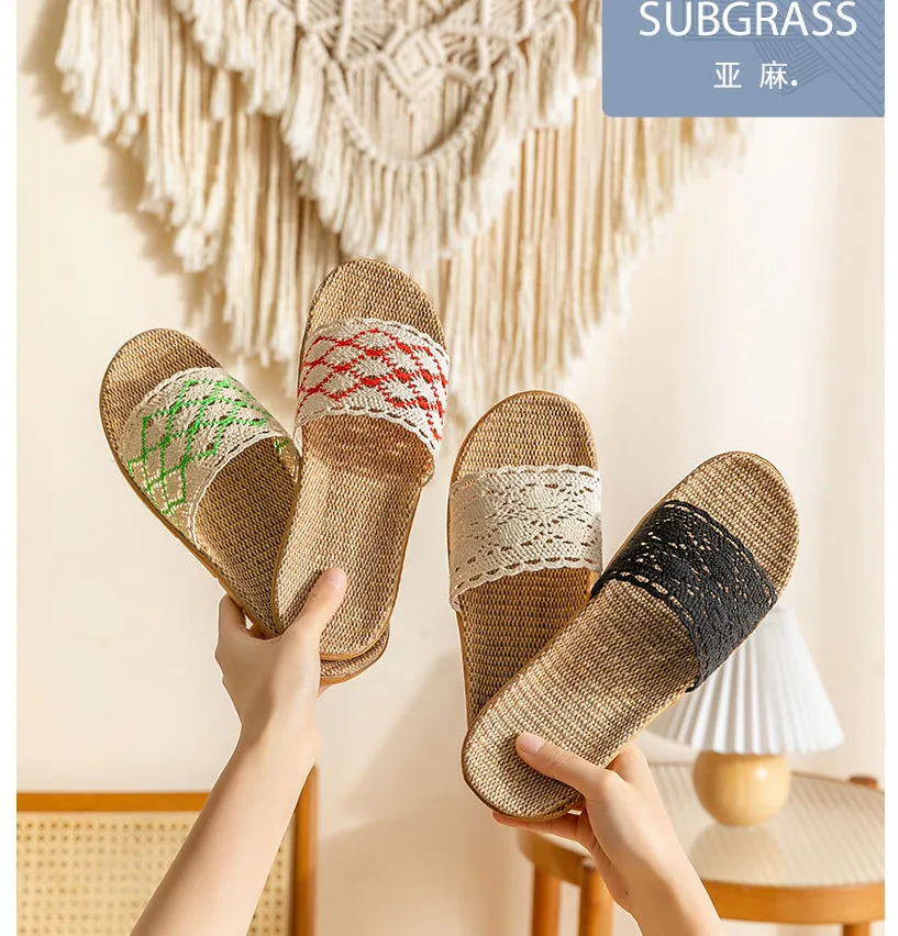 Lace Linen Slippers Women Shoes Home Korean Non-slip Men Slippers Men Shoes Personalized Deodorization