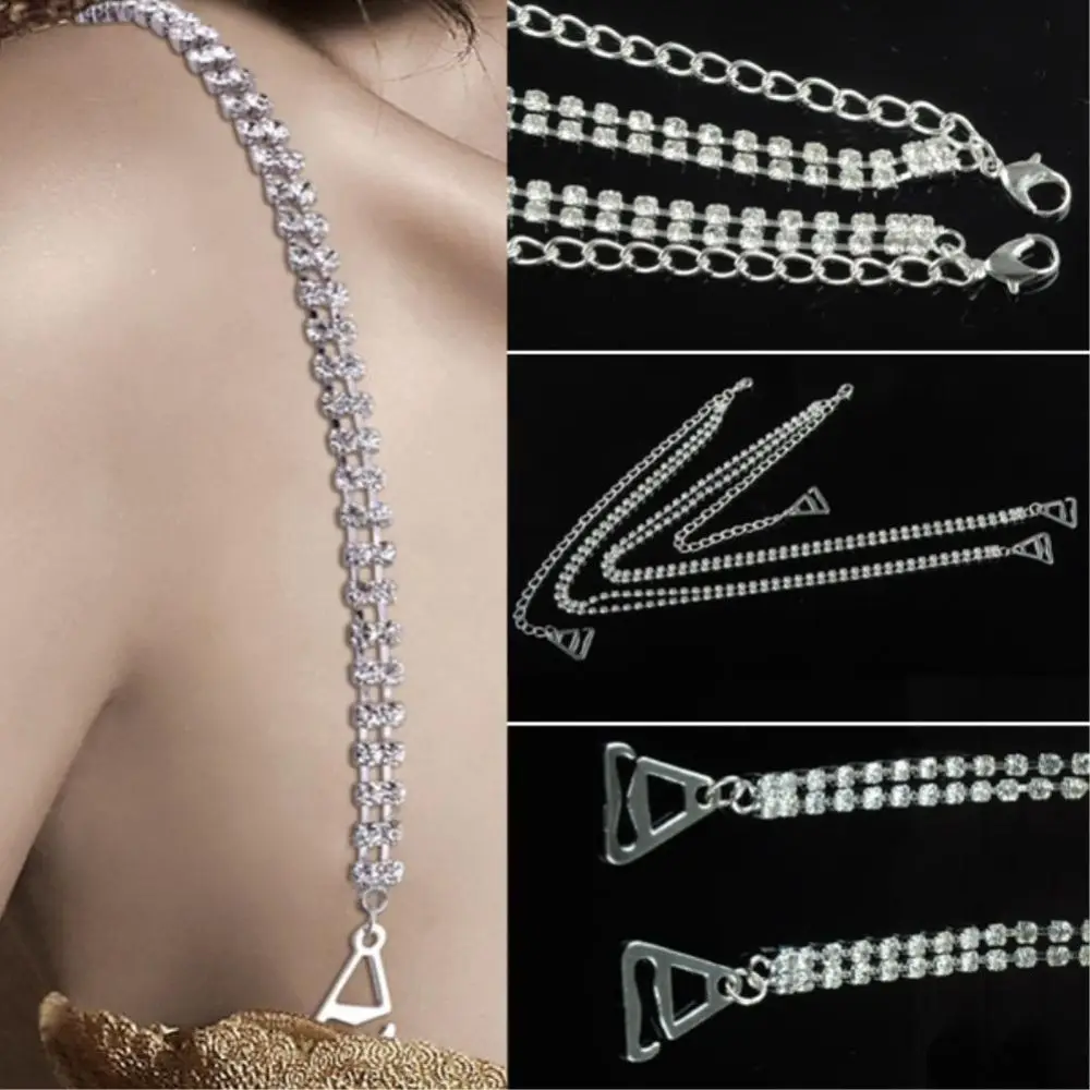 

Accessories Crystal Rhinestone Women's Charming Silver Color Adjustable Belt Double Row Bra Straps Bra Straps Shoulder Straps