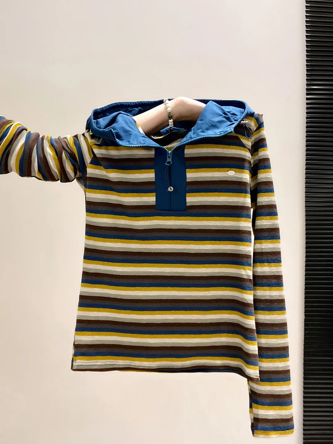 Retro Color Block Striped Hoodie Women's Long Sleeve T-Shirt Loose Fit Autumn New Style Commute Cotton Polyester Blend Zipper