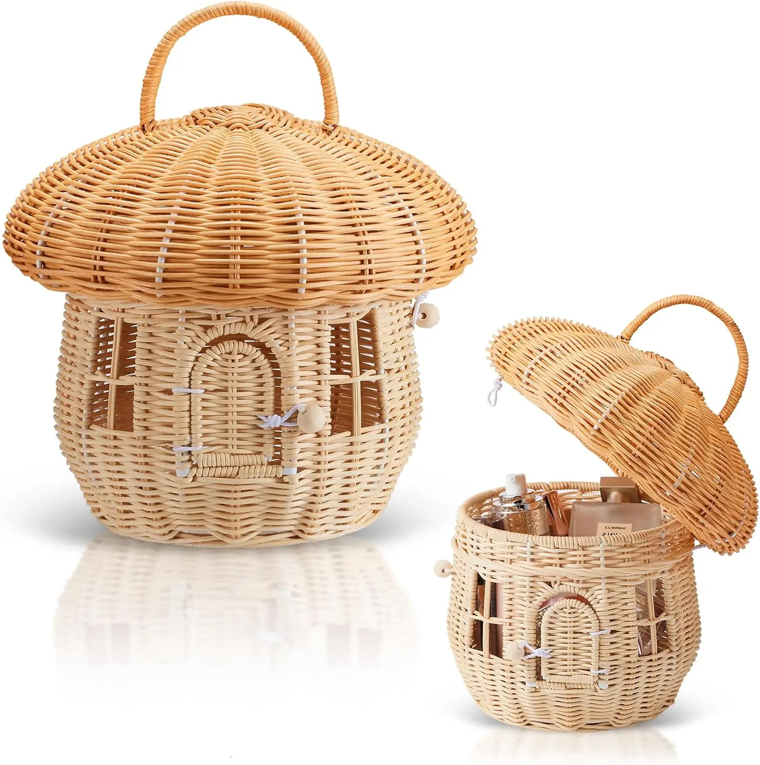 

Handmade Wicker Mushroom Storage Basket for Outdoor Decor, Kids Room, Photography Props