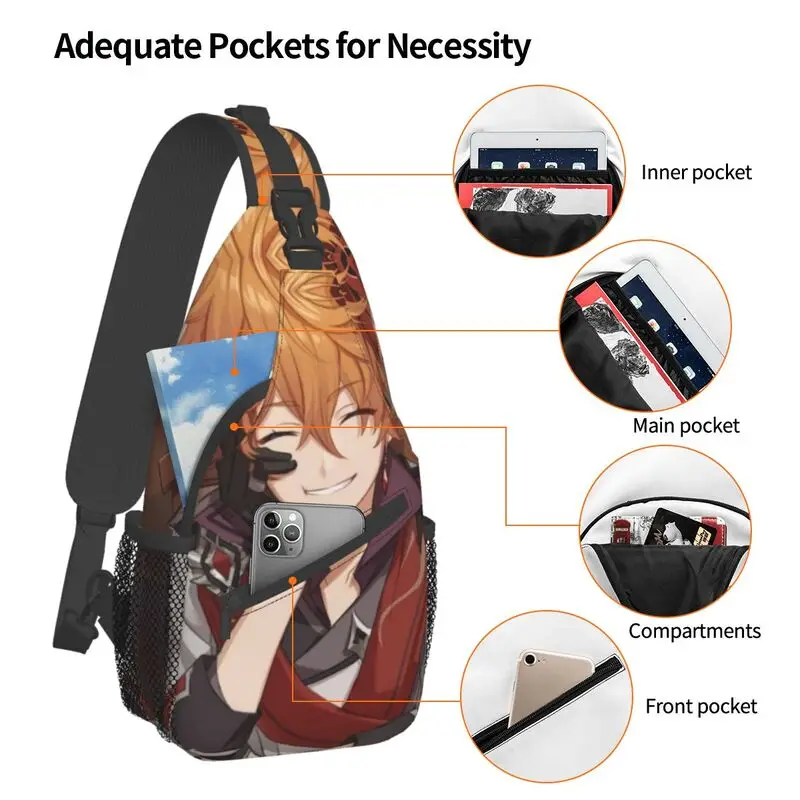 Casual Childe Tartaglia Genshin Impact Sling Bag per ciclismo campeggio Anime Game Crossbody Chest Backpack spalla Daypack