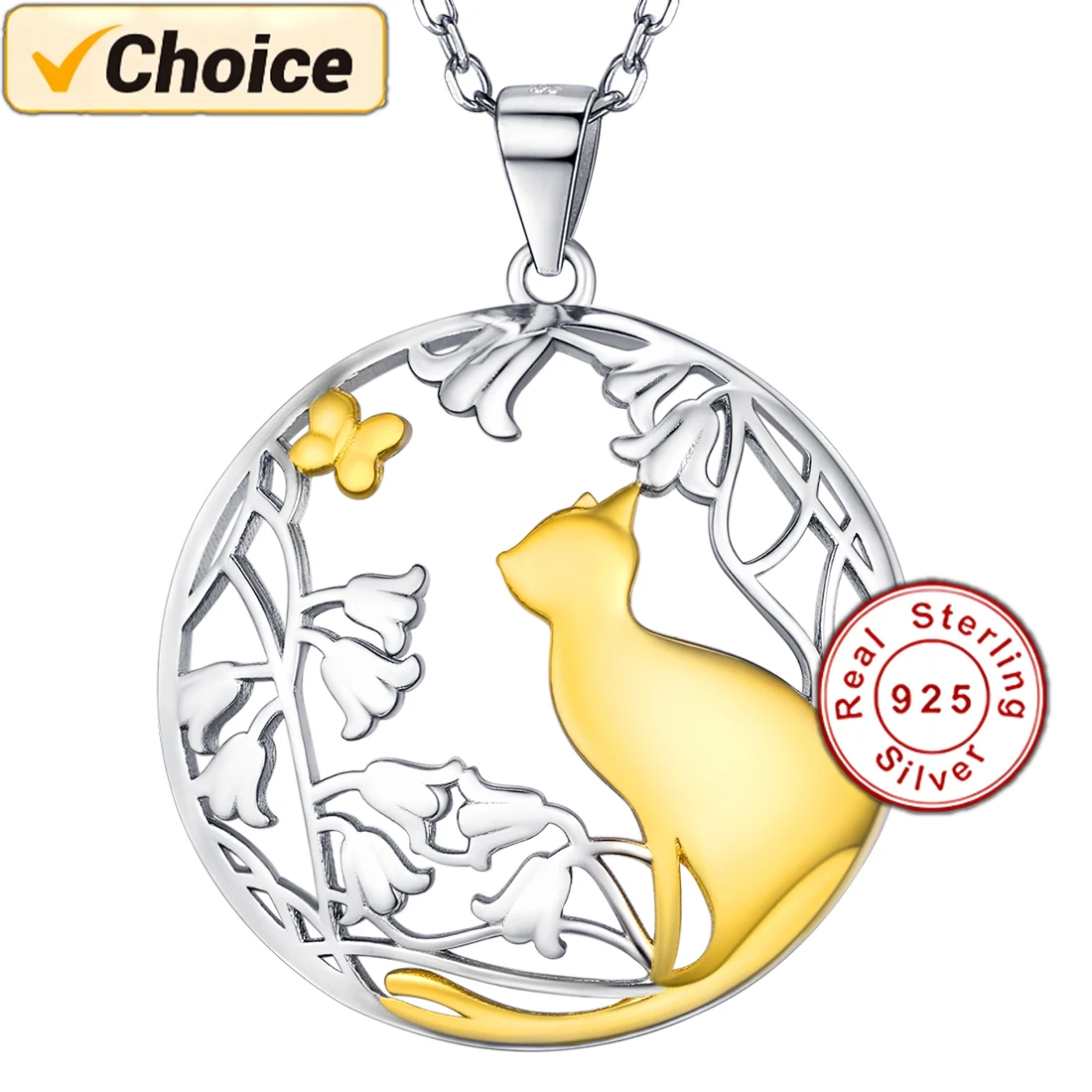 

Cat Necklace Pendant 925 Sterling Silver Dainty Silver Necklace for Women