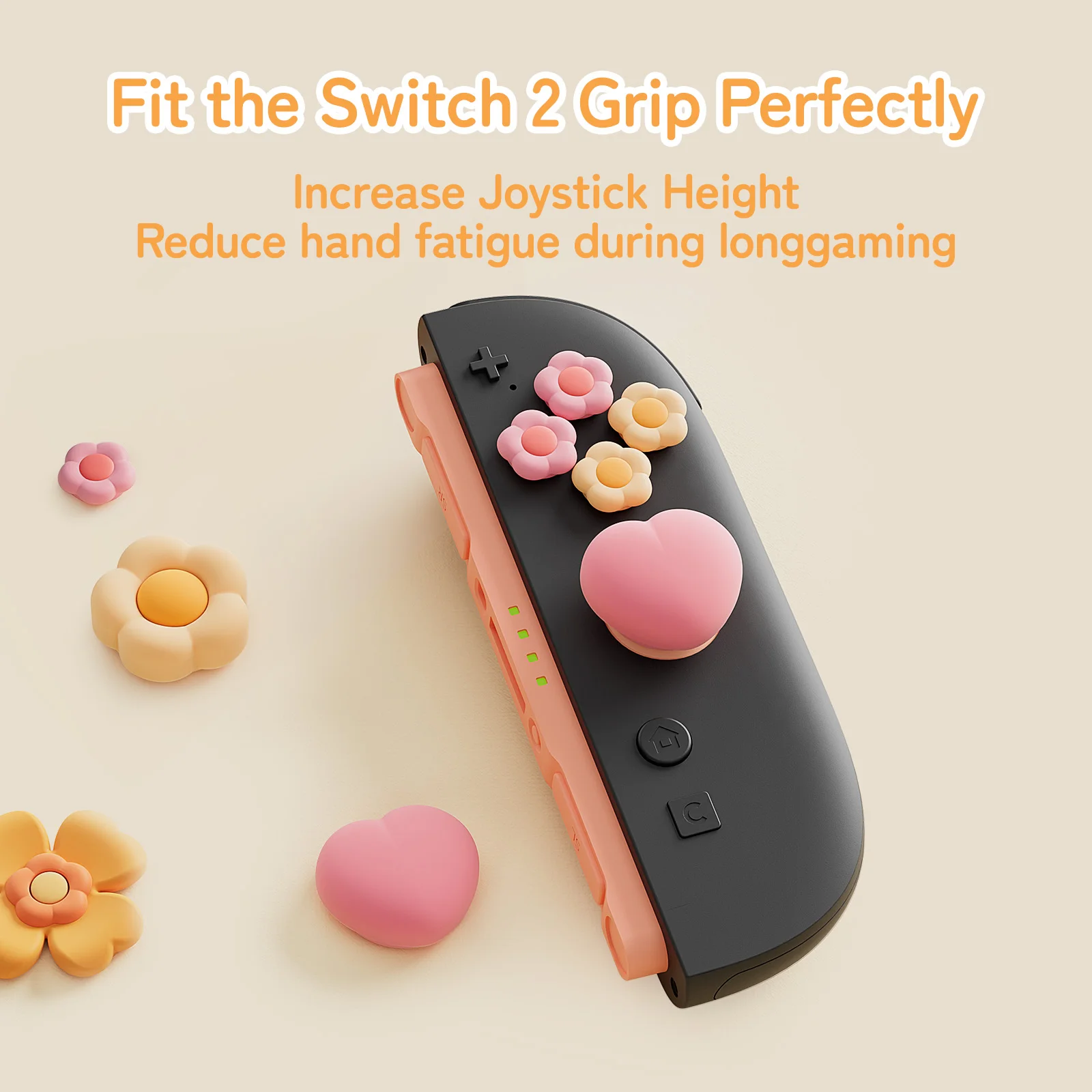 GeekShare Cross D-Pad Button Caps Thumb Grip Caps Set for Switch 2, ABXY Key Buttons Sticker Cover Caps,Heart and Flower