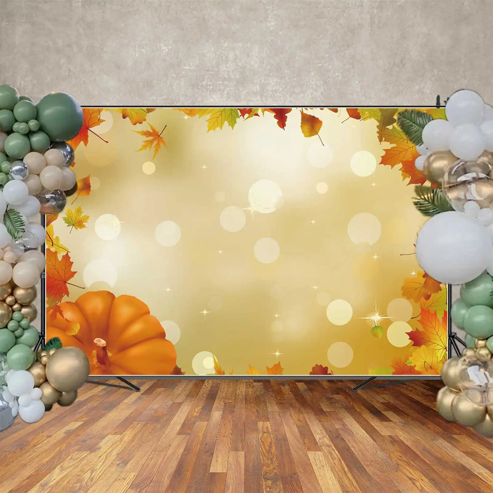 Moon.qg-カスタムメイドのメープルの葉の背景、秋のパーティーフレームの小道具、写真ブースの背景、カボチャのライトスポットの装飾