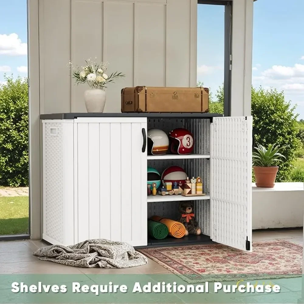 Outdoor Locker with Padded Lock Door, Horizontal Storage Shed Waterproof Patio Tools Sofa Padded Storage Box