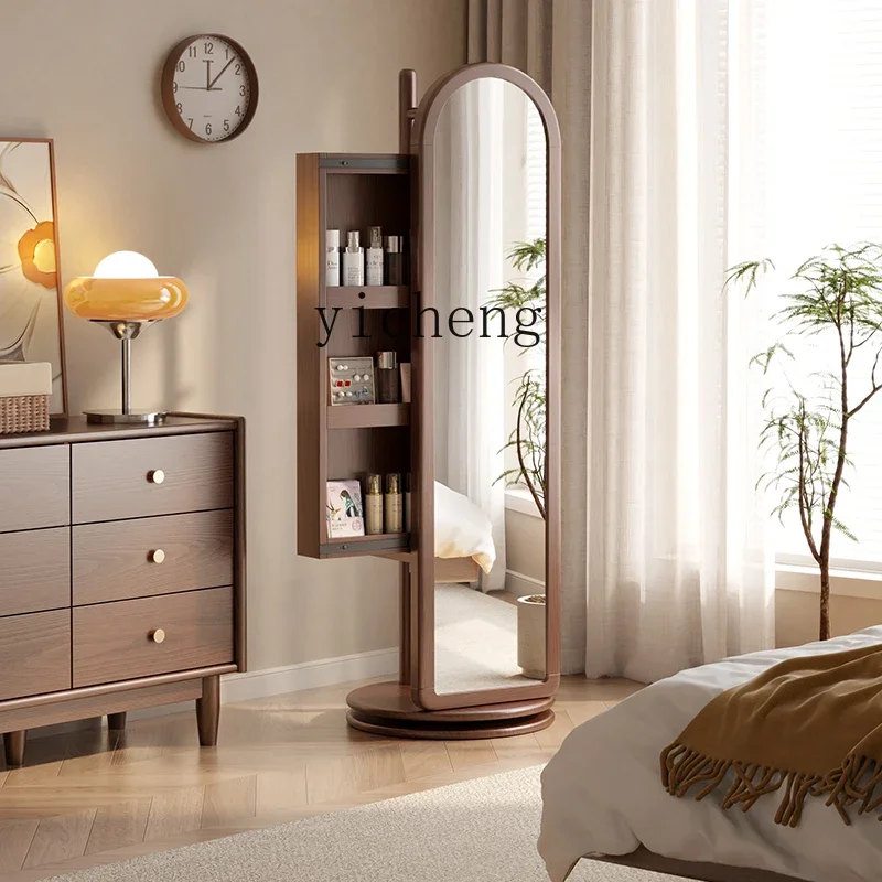 XL solid wood full-body mirror floor  household bedroom mirror rotating full-length mirror cosmetic cabinet