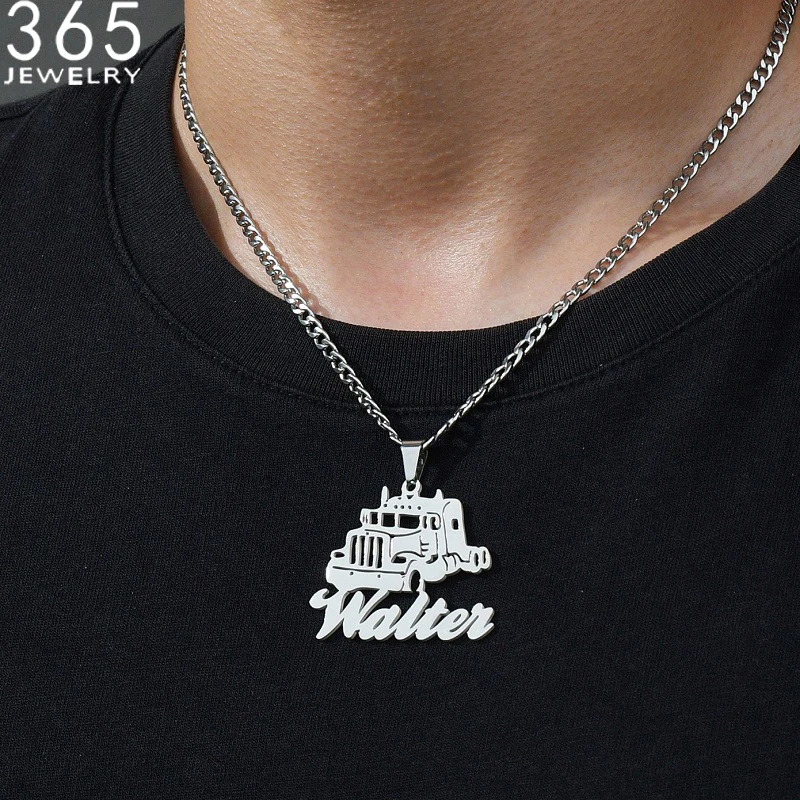 

Customized Name Necklace Personalized Pendant 5mm NK Chain Truck Style Custom Nameplate Necklaces Jewelry for Men Birthday Gift