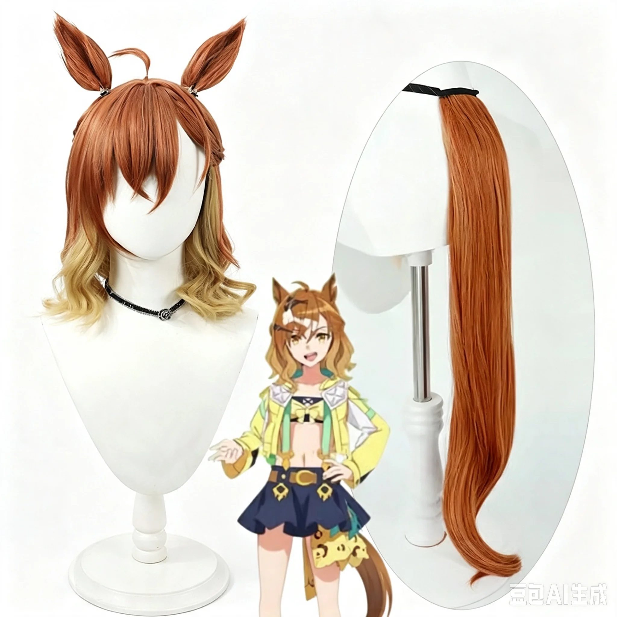 Косплей-парик, уши, хвост, заколки для волос, серьги Uma Musume Pretty Derby Jungle Pocket для женщин, аксессуары для Хэллоуина, вечеринок и карнавалов.