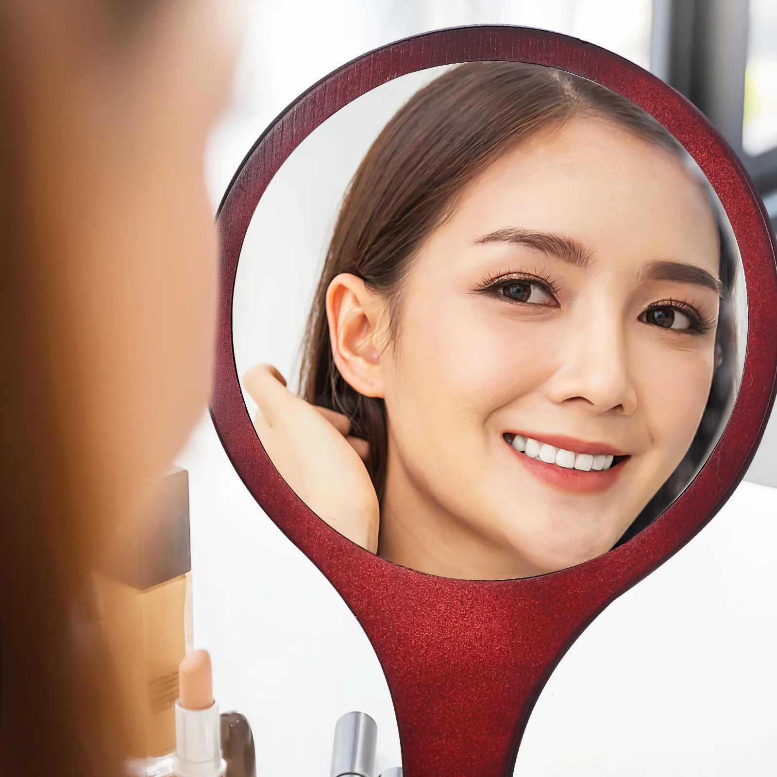 2pcs Large Handle Handheld Hand Travel Hand For Women Mirror For Women Travel Salon Hair Cutting Portable Mirror