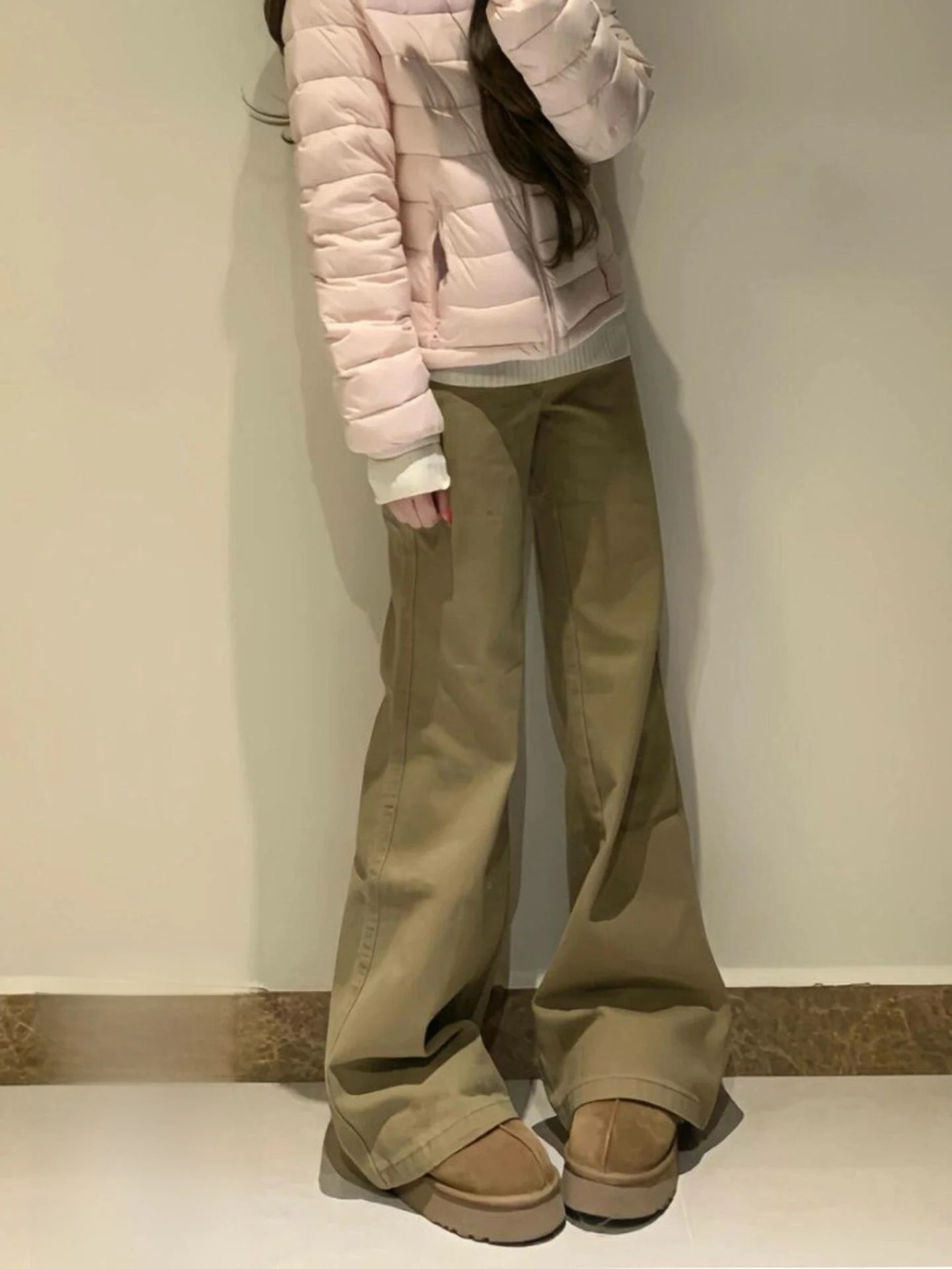 

Ретро-джинсы американского стиля с высокой талией, тонкие, цвета хаки, для женщин, летние, новые, для фигуры типа «груша», широкие, длинные, прямые брюки-трубы