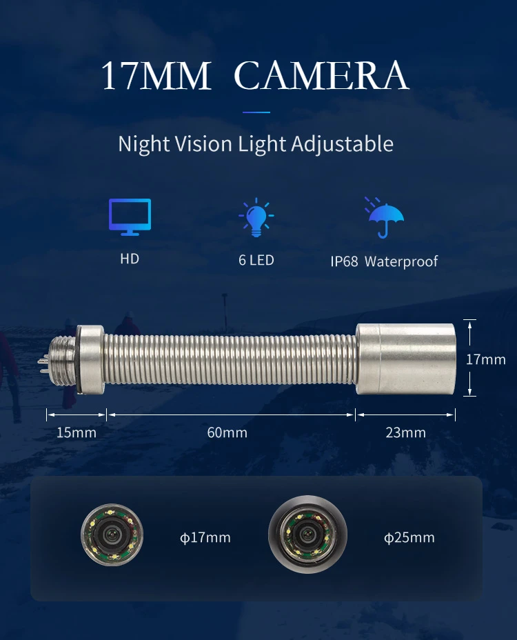 Imagem -03 - Syanspan Industrial Endoscope Câmera Drain Pipeline Acessórios de Inspeção Câmera Substituição da Cabeça sem Skider 23 mm 17 mm