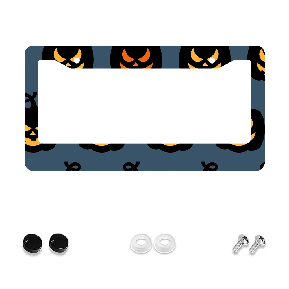 

1 шт., рамка номерного знака с 2 отверстиями и рисунком тыквы на Хэллоуин, синий и оранжевый цвет, алюминиевый материал, 6x12 дюймов, с комплектом винтов