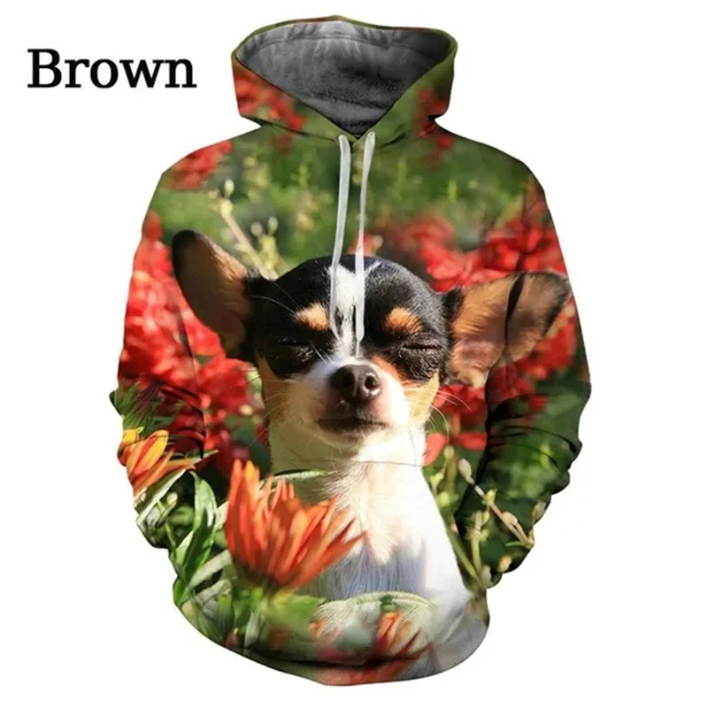 Sudadera con capucha para hombre y mujer, suéter informal con estampado 3D de perro Chihuahua, ropa de calle de gran tamaño, novedad