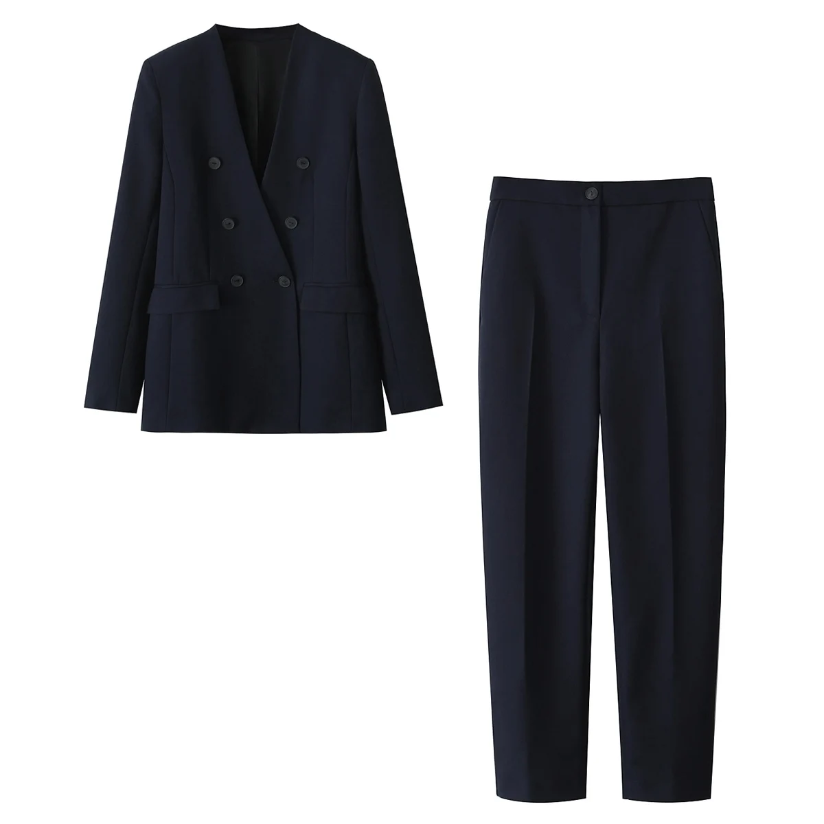 

Fashion Autumn Women Commuting Blazer Coat Set Elegant Woman V-Neck Double Breasted V-neck Suit Jacket Or Straight Leg Pants