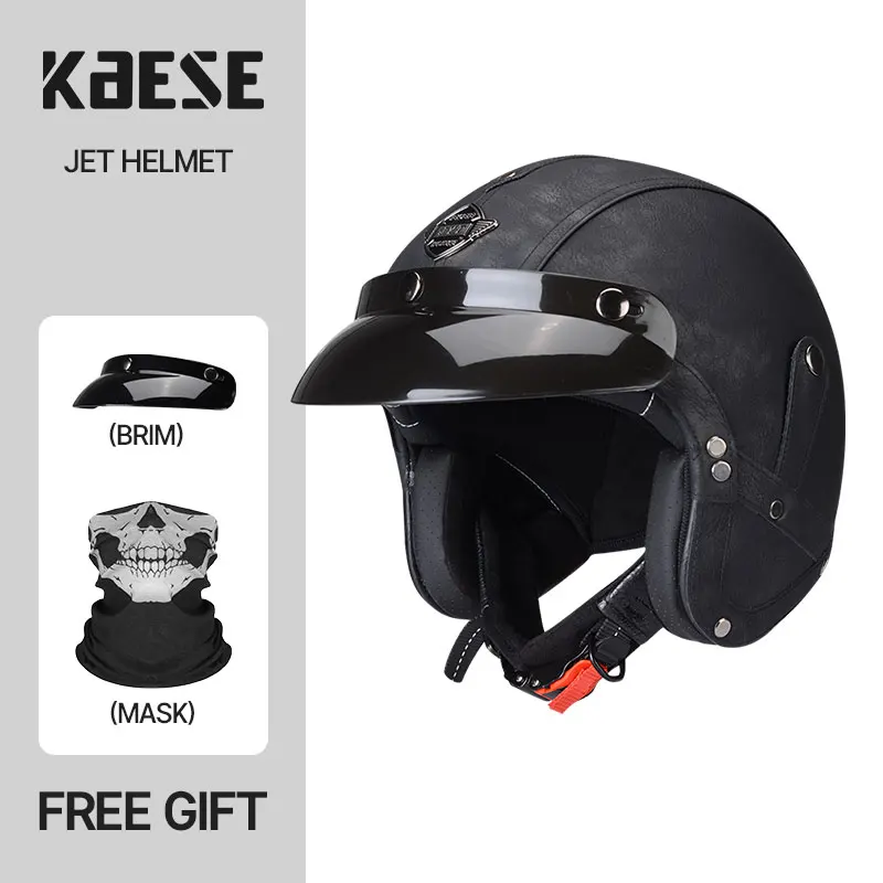 Kaese Retro Woven Leather Motorcycle Helmet PU Leather Open Face 3/4 Chopper Bicycle Helmets Classic Casco Moto Vintage