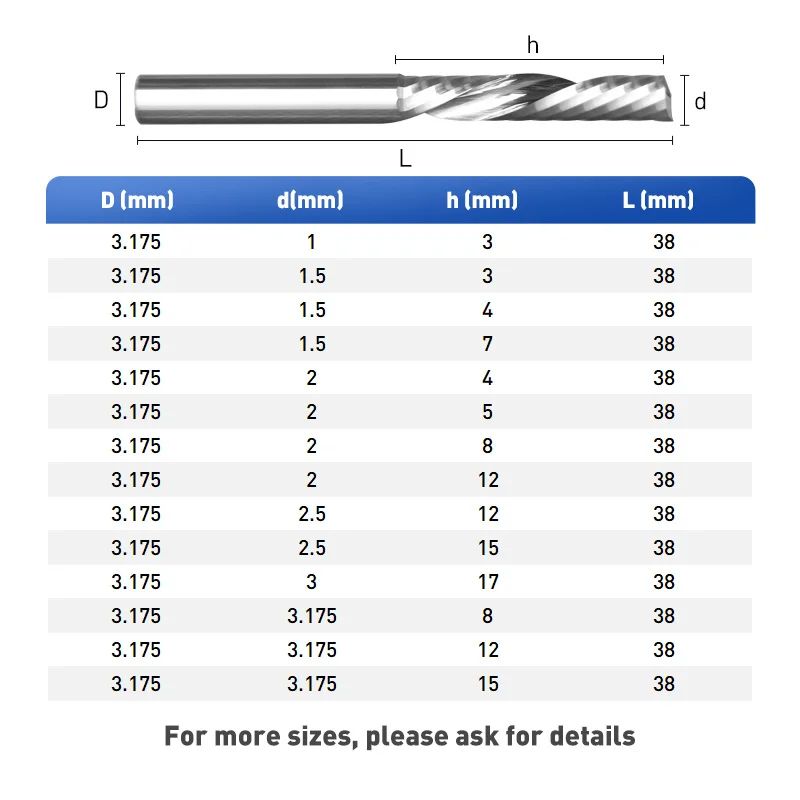 Carbide End Mill Aluminum Single Flute Milling Cutter 3.175 4 6mm Shank One Flute Spiral PVC Acrylic Cutter CNC Router Bit