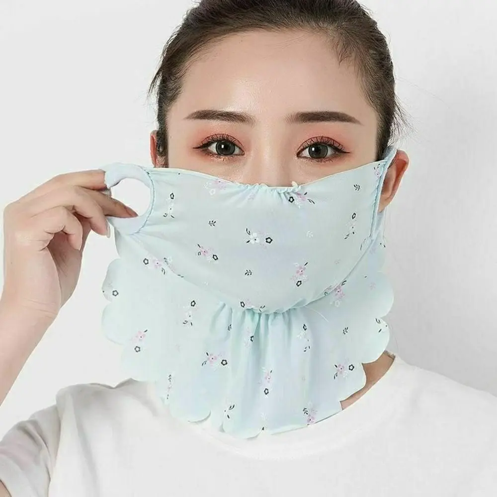 

Summer UV Protection Ice Silk Mask Flower Pattern Sunscreen Veil Face Cover Face Scarves Face Mask Face Gini Mask Riding