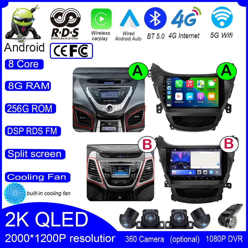 

9" Android 14 Car Radio Android 14 For Hyundai Elantra Avante I35 2011 - 2013 /2014 - 2016 Multimedia Player GPS Navigaion DSP