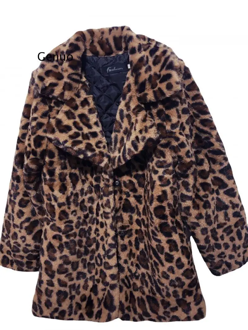 Women New Winter Faux Fur Coats Vintage Leopard Female Loose Warm Coats Casual Street Lady Animal Print Thick Outwears