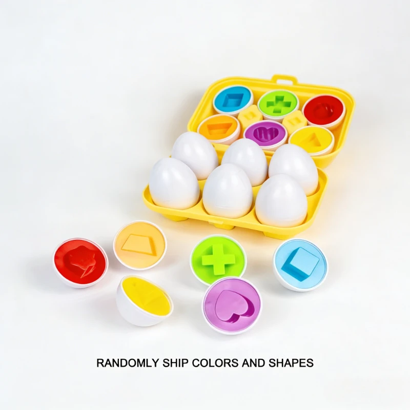 6/12個入り 色と形のマッチングおもちゃ、収納ボックス付き模擬卵型 - 幾何学的形状と色の学習おもちゃセット（子供向け）