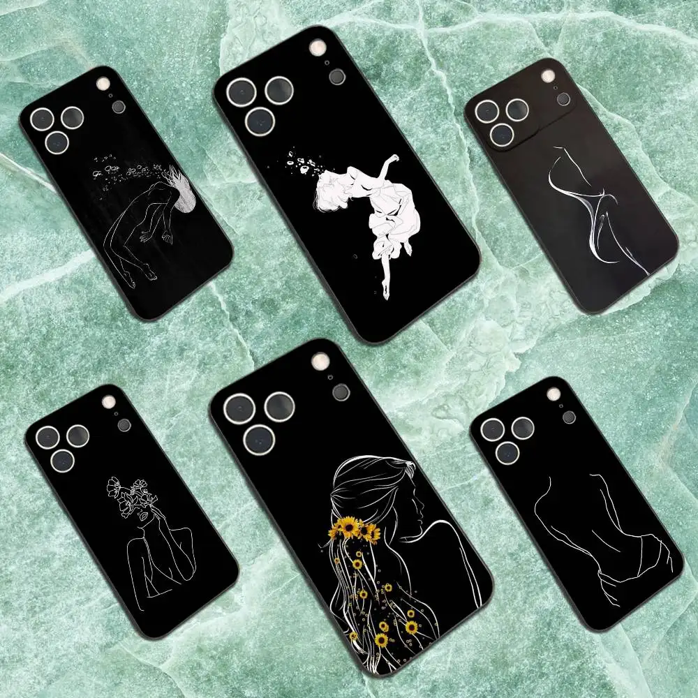 

Black Art Sexy Body Phone Case For iPhone 17,16,15,14,13,12,11 Plus,Pro Max,XS,X,XR,SE,Mini,8,7,Soft Silicone Black Cover