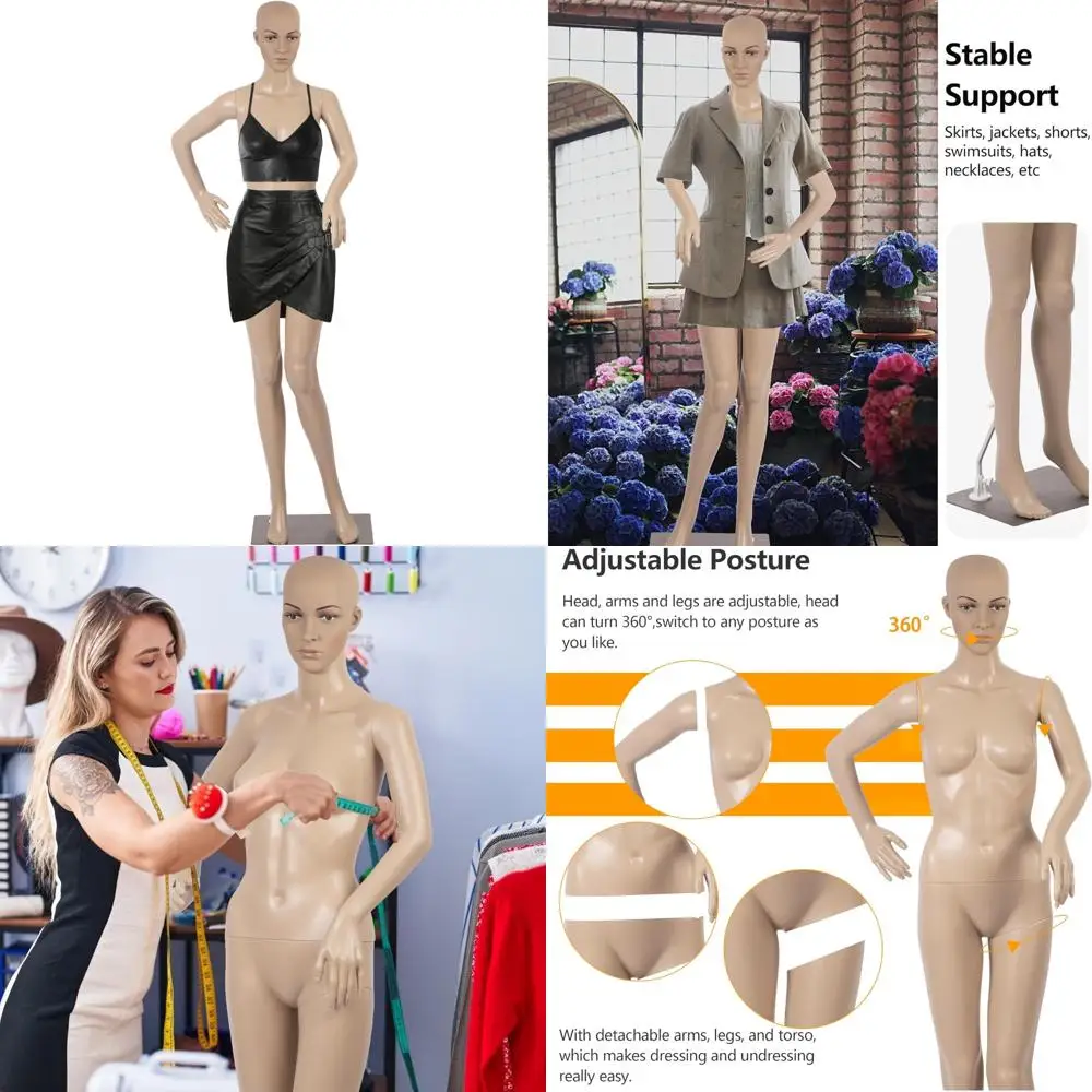 

69 Inch Rotatable Female Mannequin with Detachable Head and Arms for Clothing Display and Storage