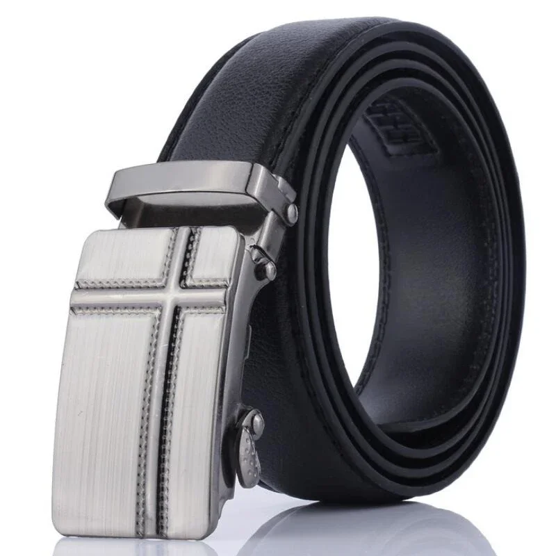 Mens PU Belt Business Casual Versatile Metal Automatic Buckle Belt Fashion Durable Suit Pants Belt Clothing Accessories