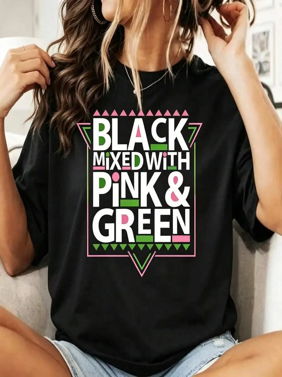 Women Trendy Short Sleeve Graphic T Shirt Black Pink Green Mix Print Spring Summer Street Style Everyday Wear Top
