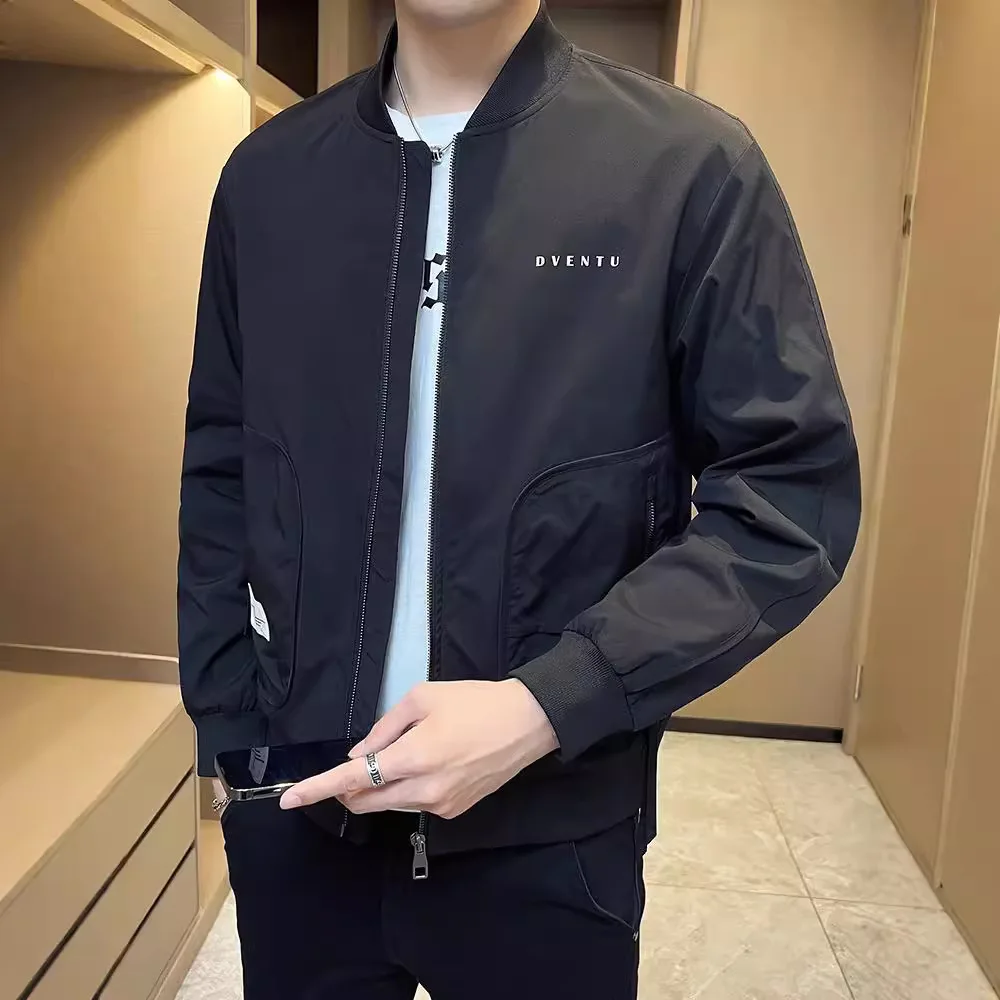 

Men's Baseball Collar Jacket Korean Slim Fit Design Lightweight Fashion Korean Style Casual Wear Trendy Outerwear Streetwear