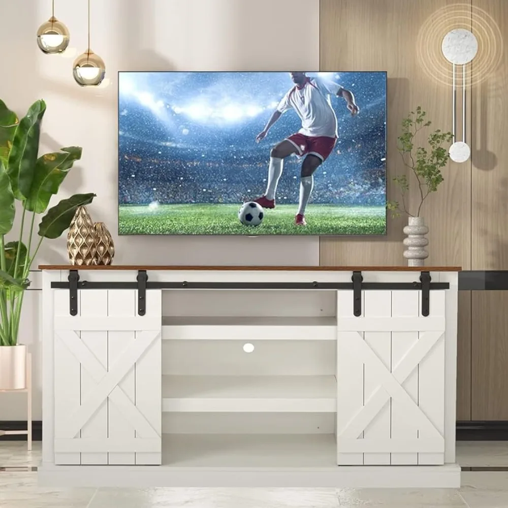 

65 Inches Cabinet for Tv Mount Modern Entertainment Center With Sliding Barn Door and Storage Cabinets Home Furniture Stand Wall