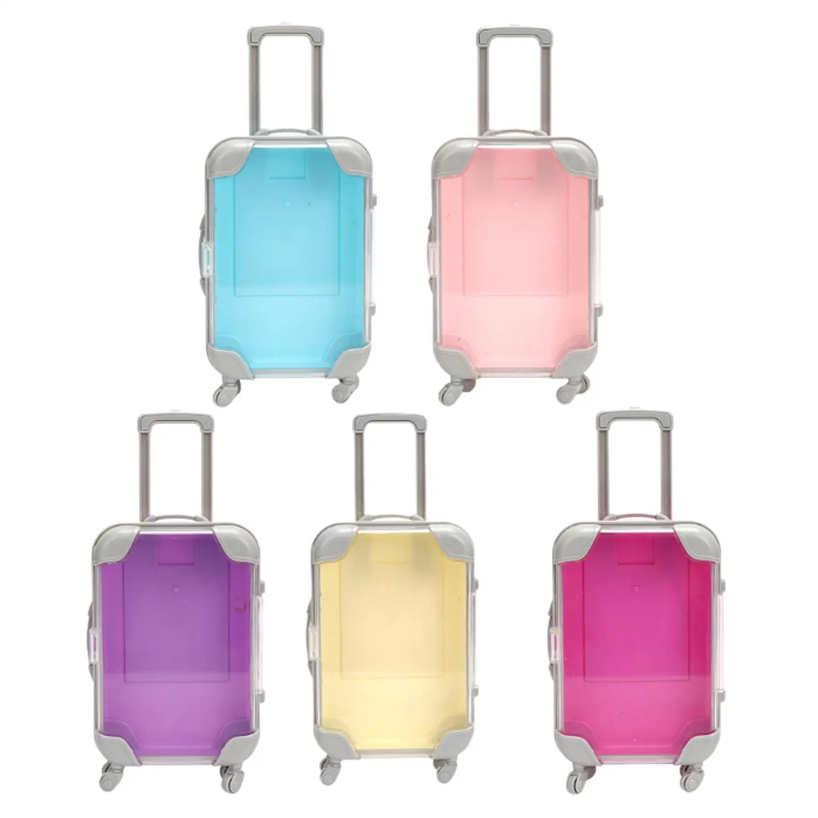 

Mini Suitcase Transparent with Rotating Wheels and Handle Organizer Dollhouse Accessories for Children Toy Makeup Gifts Playset