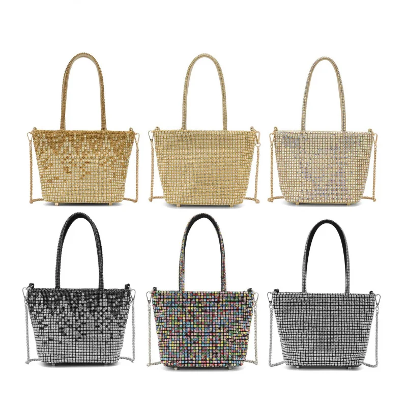 

New Women's Bag Large Capacity Glass Evening Bucket Bag Single Shoulder Chain Basket Bag