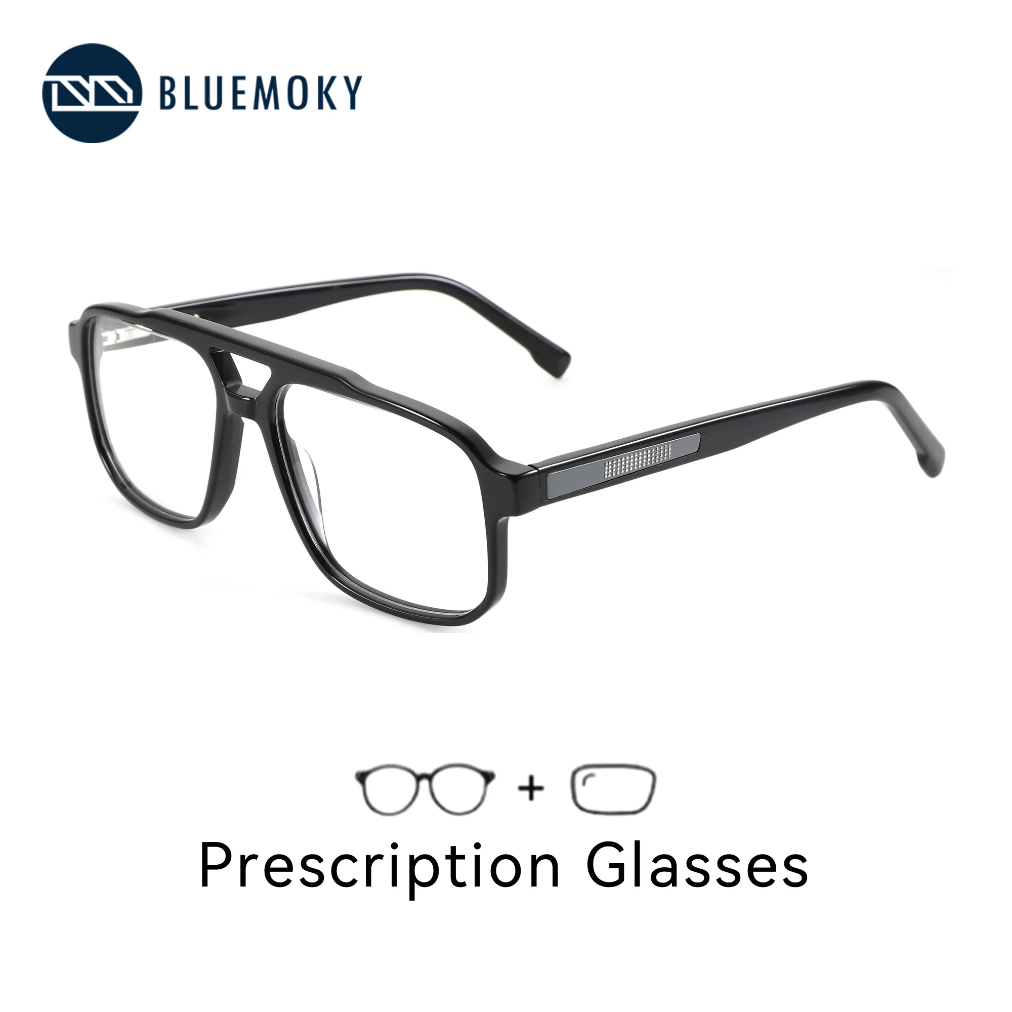 Lunettes de vue pilote en acétate pour hommes, taille M, anti-lumière bleue, verres progressifs, verres personnalisés pour la myopie, BLUEMOKY