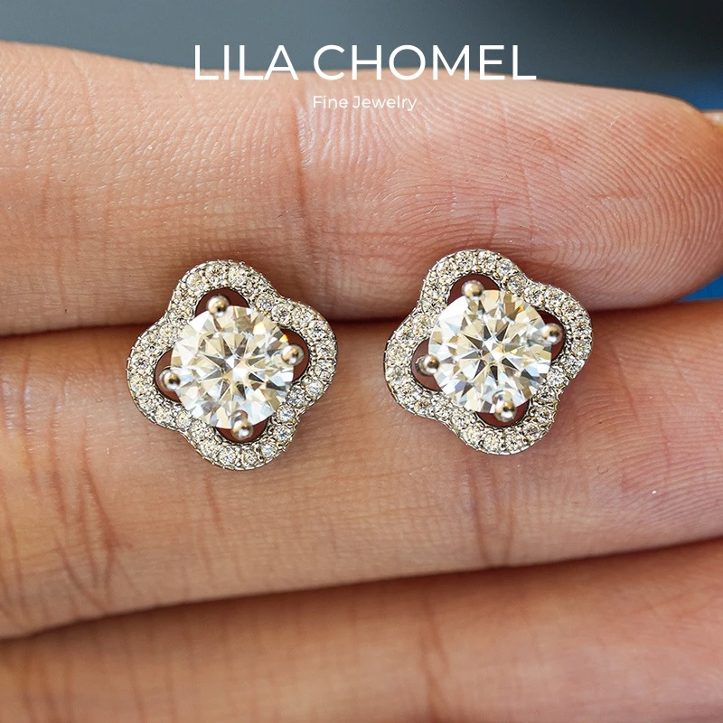 

Daughter Birthday White 18K Gold Girl Valentine's Day 0.5/1CT Moissanite Diamond Christmas Gift PT950 Women Wedding Earrings ins