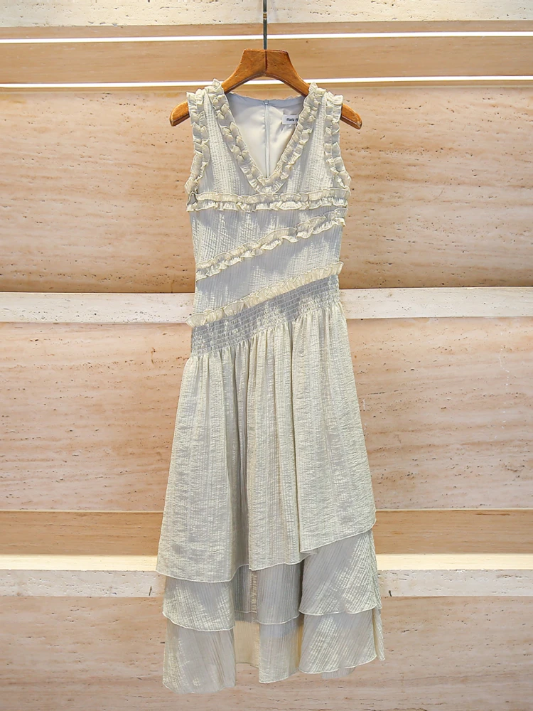 Été haut de gamme femmes gâteau Dr V-Ne Svel gored ourlet Fragile Sle Polyester Fiber taille haute a-ligne jupe