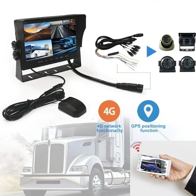 

Vehicle Security Remote Monitoring System 4 channel 7 inch Car Monitor Dvr 4G GPS Cameras Kit for Truck and Large Vehicle