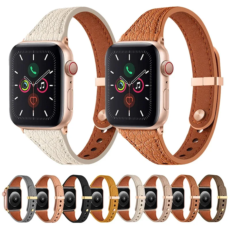 

Для Apple Watch 10, ремешок 46 мм, 42 мм, 41 мм, 45 мм, 40 мм, 44 мм, тонкий кожаный женский браслет iWatch Series 8 7 se 6 5, ремешки