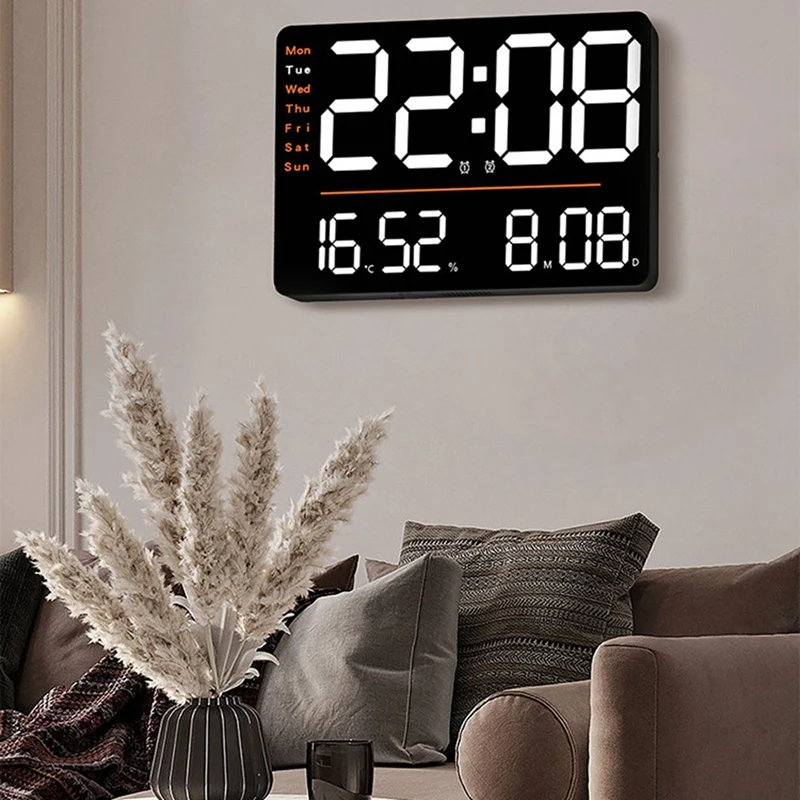 

LED Digital Wall Clock Temperature Humidity Electronic Clock For Bedroom Office Decor Black