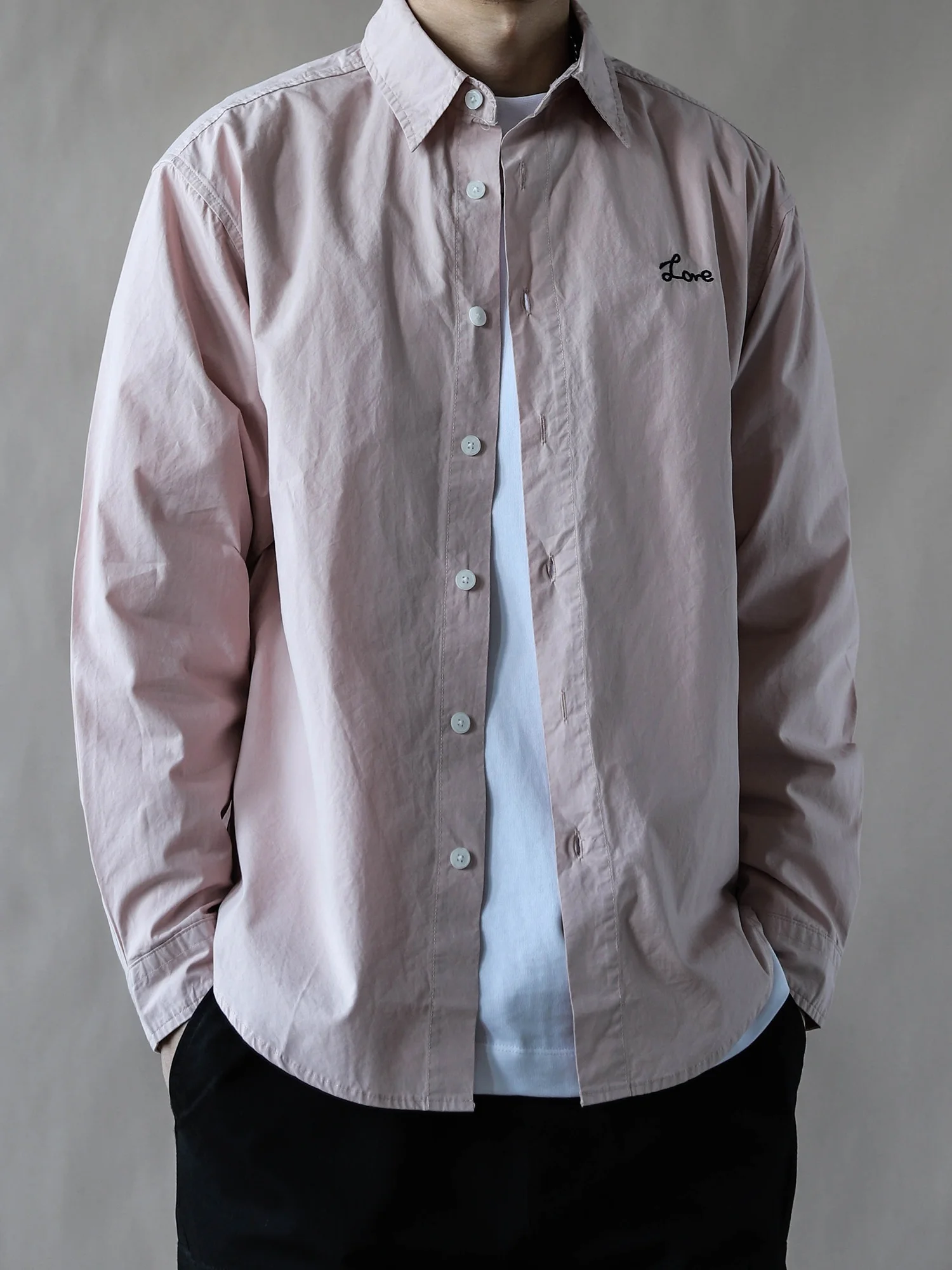 

Мужская хлопковая рубашка в американском ретро-стиле с длинным рукавом, свободного кроя, с воротником, из чистого хлопка, весенне-осенняя, модная, розовая, на пуговицах, кардиган