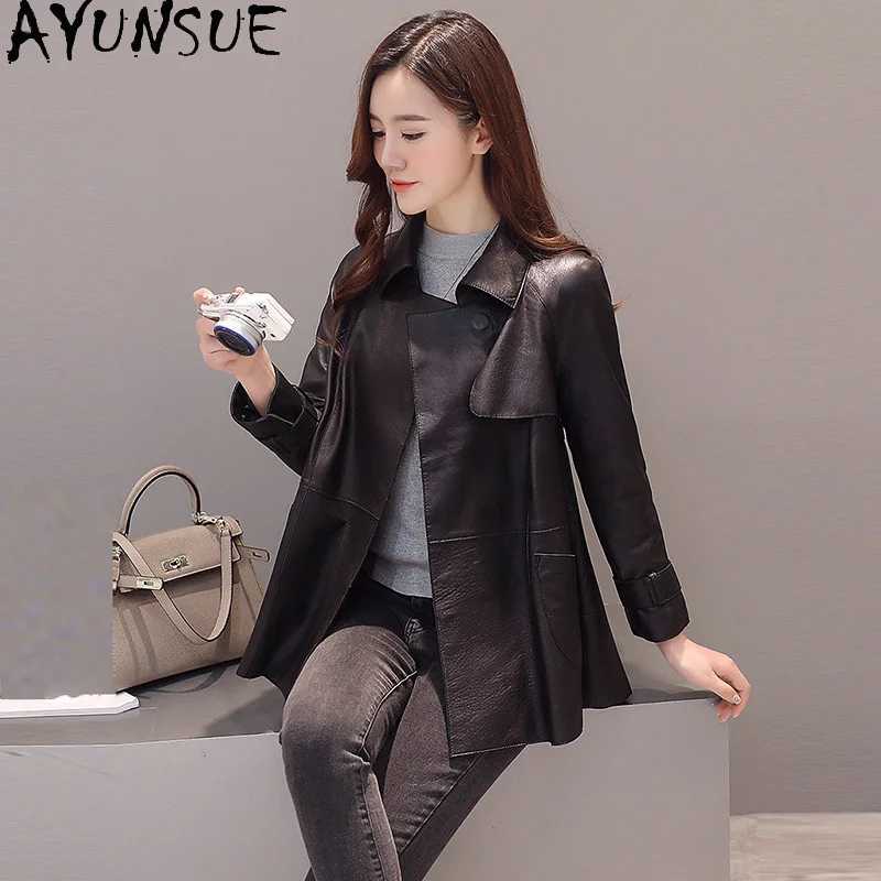 AYUNSUE Sheepskinของแท้หนังแจ็คเก็ตผู้หญิง 2025 Casualสตรีเสื้อฤดูใบไม้ผลิฤดูใบไม้ร่วงเสื้อผ้าใหม่ในOuterwears Jaqueta Couro